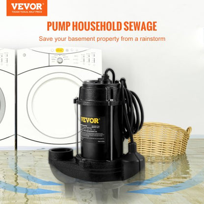 Submersible Sewage Pump GPH Cast Iron With Float Switch 3