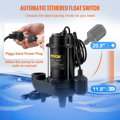 Submersible Sewage Pump GPH Cast Iron With Float Switch 5