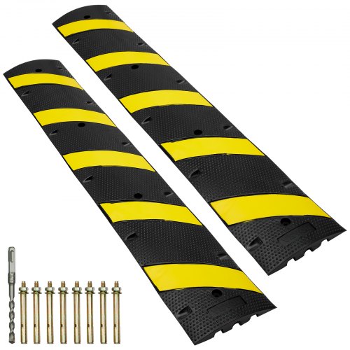 Heavy Duty Rubber Speed Hump High lbs Capacity with Reflective Yellow Strip Channel for Asphalt Concrete Gravel Roads