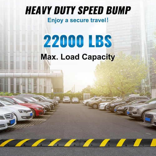 Heavy Duty Rubber Speed Hump High Lbs Capacity With Reflective Yellow Strip Channel For Asphalt Con 1
