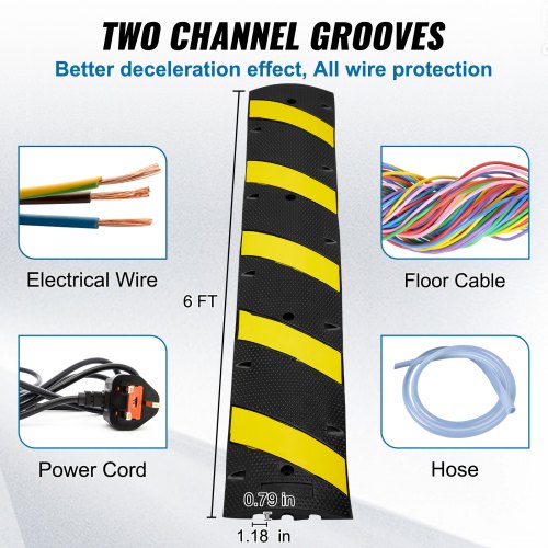 Heavy Duty Rubber Speed Hump High Lbs Capacity With Reflective Yellow Strip Channel For Asphalt Con 5