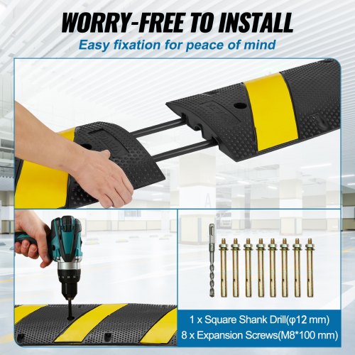 Heavy Duty Rubber Speed Hump High Lbs Capacity With Reflective Yellow Strip Channel For Asphalt Con 2