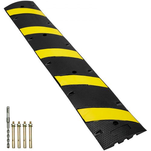 Durable Rubber Traffic Speed Bump, Dual Channel Design, High lbs Load Capacity, Yellow Reflective Strip