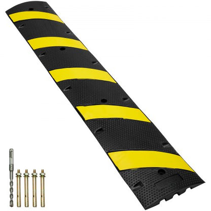 Durable Rubber Traffic Speed Bump, Dual Channel Design, High lbs Load Capacity, Yellow Reflective Strip