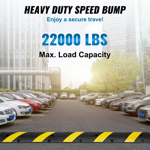 Durable Rubber Traffic Speed Bump Dual Channel Design High Lbs Load Capacity Yellow Reflective Stri 1