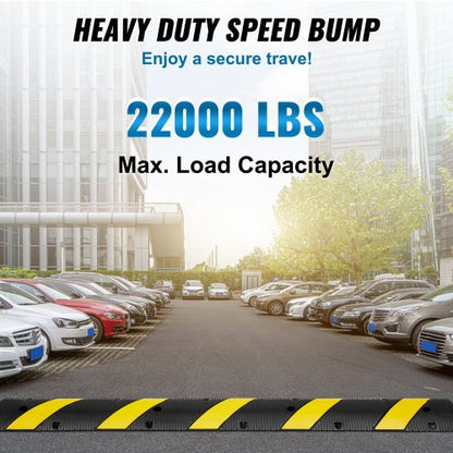 Durable Rubber Traffic Speed Bump Dual Channel Design High Lbs Load Capacity Yellow Reflective Stri 1