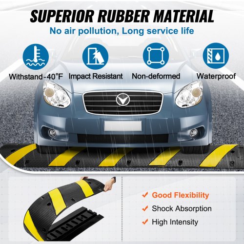 Durable Rubber Traffic Speed Bump Dual Channel Design High Lbs Load Capacity Yellow Reflective Stri 2
