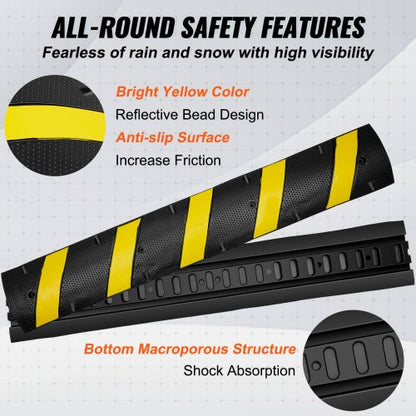 Durable Rubber Traffic Speed Bump Dual Channel Design High Lbs Load Capacity Yellow Reflective Stri 5