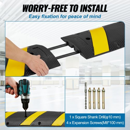 Durable Rubber Traffic Speed Bump Dual Channel Design High Lbs Load Capacity Yellow Reflective Stri 6