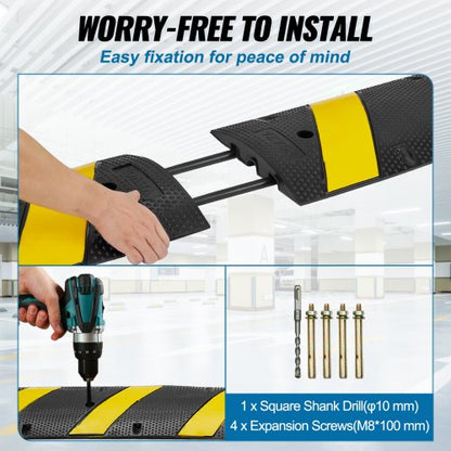 Durable Rubber Traffic Speed Bump Dual Channel Design High Lbs Load Capacity Yellow Reflective Stri 6