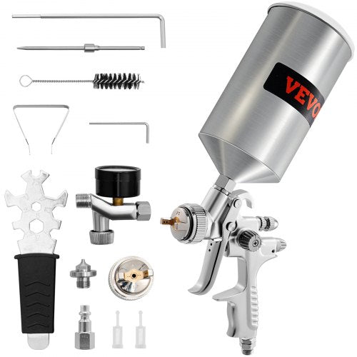 Professional HVLP Air Spray Gun Kit, Gravity Feed Sprayer, Aluminum Cup with Air Regulator, Touch Up Paint Gun
