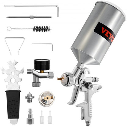 Professional HVLP Air Spray Gun Kit, Gravity Feed Sprayer, Aluminum Cup with Air Regulator, Touch Up Paint Gun