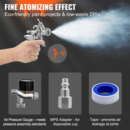 Professional HVLP Air Spray Gun Kit Gravity Feed Sprayer Aluminum Cup With Air Regulator Touch Up P 2