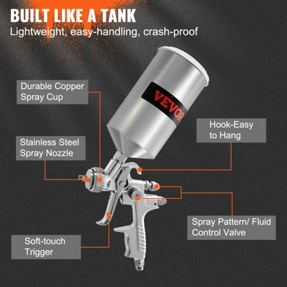 Professional HVLP Air Spray Gun Kit Gravity Feed Sprayer Aluminum Cup With Air Regulator Touch Up P 3
