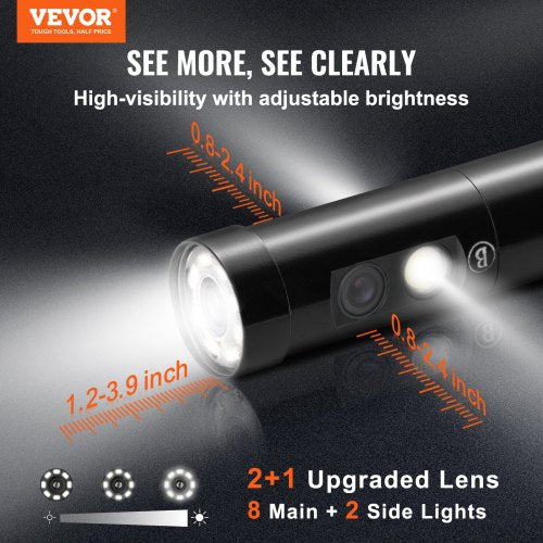 Triple Lens Borescope Camera Inspection Camera With LED Light Waterproof Drain Snake Card 7