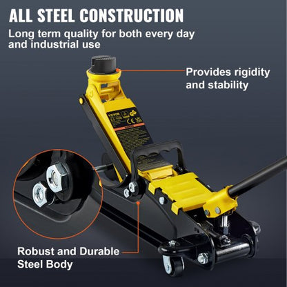 Heavyduty Steel Racing Floor Jack Low Profile Single Piston Lift Pump Floor Jack High Lifting Range 3