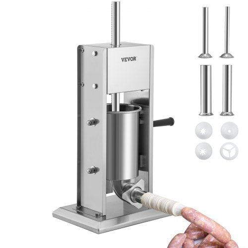 Two Speed Stainless Steel Vertical Sausage Stuffer, Manual Sausage Maker with Stuffing Tubes and Secure Suction Base
