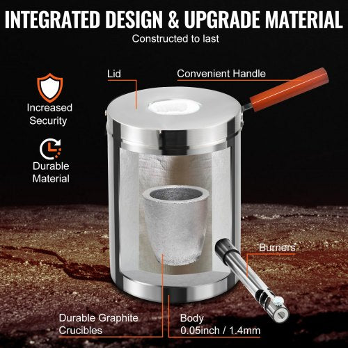 Large Capacity Propane Melting Furnace Kit Stainless Steel Blacksmithing Forge Crucible Tongs 3