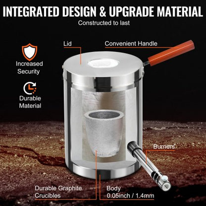 Large Capacity Propane Melting Furnace Kit Stainless Steel Blacksmithing Forge Crucible Tongs 3