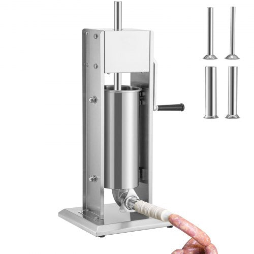 Vertical Manual Sausage Stuffer, Stainless Steel Sausage Filling Machine with Tubes, Suction Base