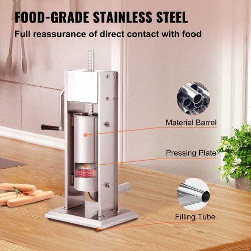 Vertical Manual Sausage Stuffer Stainless Steel Sausage Filling Machine With Tubes Suction Base 5