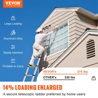 Portable Telescoping Ladder Multipurpose Aluminum Extension Ladder Nonslip Feet High LBS Capacity 3