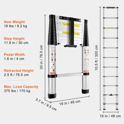 Portable Telescoping Ladder Multipurpose Aluminum Extension Ladder Nonslip Feet High LBS Capacity 7