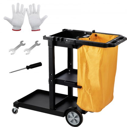Cleaning Cart with PVC Bag, Shelf Plastic Janitorial Trolley, High lbs Capacity Housekeeping Cart