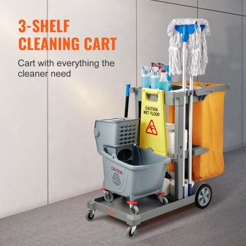 Plastic Housekeeping Cart Shelf Commercial Janitorial Cart With PVC Bag High Lbs Capacity 1