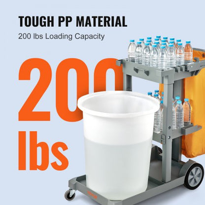 Plastic Housekeeping Cart Shelf Commercial Janitorial Cart With PVC Bag High Lbs Capacity 2