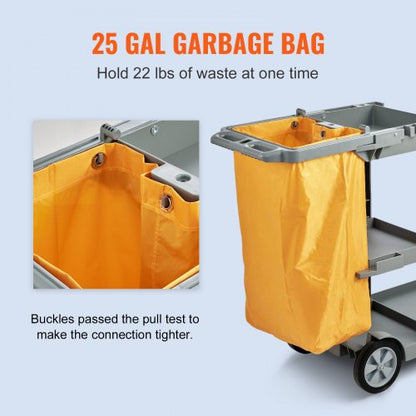 Plastic Housekeeping Cart Shelf Commercial Janitorial Cart With PVC Bag High Lbs Capacity 3