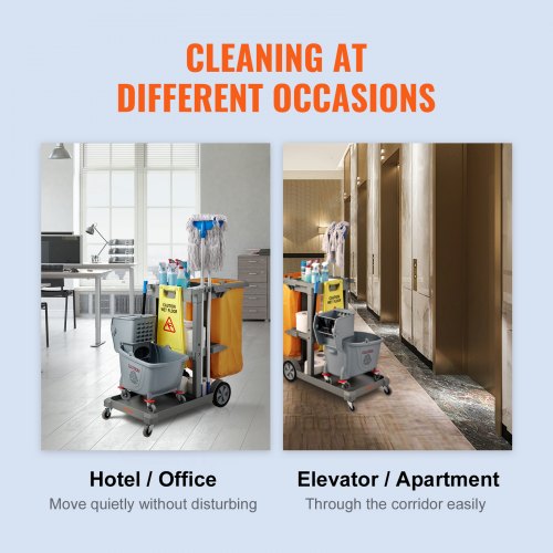 Plastic Housekeeping Cart Shelf Commercial Janitorial Cart With PVC Bag High Lbs Capacity 7