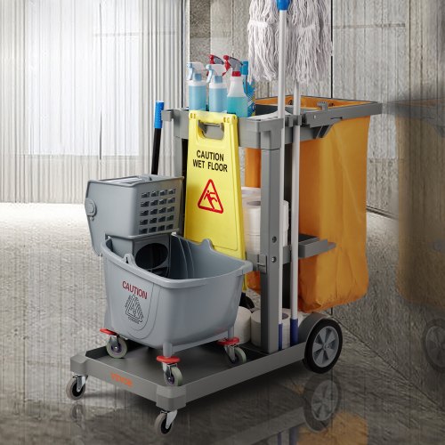 Plastic Housekeeping Cart Shelf Commercial Janitorial Cart With PVC Bag High Lbs Capacity 5