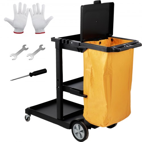 Plastic Housekeeping Cart, Shelf Commercial Janitorial Cart, High lbs Capacity, PVC Bag with Cover