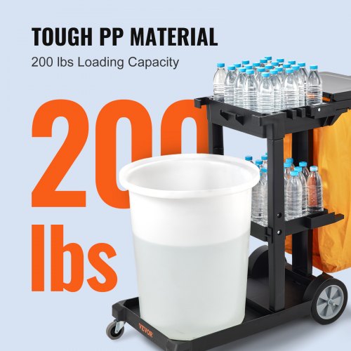 Plastic Housekeeping Cart Shelf Commercial Janitorial Cart High Lbs Capacity PVC Bag With Cover 1