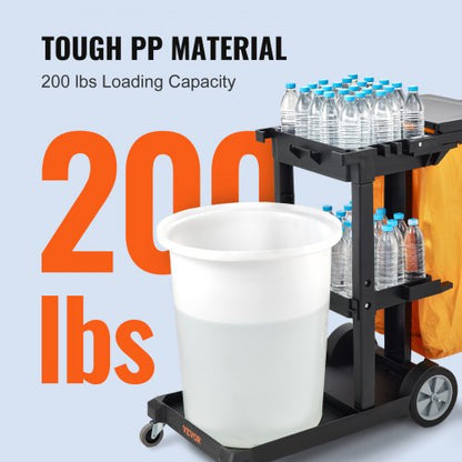 Plastic Housekeeping Cart Shelf Commercial Janitorial Cart High Lbs Capacity PVC Bag With Cover 1