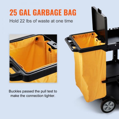 Plastic Housekeeping Cart Shelf Commercial Janitorial Cart High Lbs Capacity PVC Bag With Cover 2