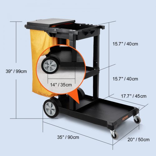 Plastic Housekeeping Cart Shelf Commercial Janitorial Cart High Lbs Capacity PVC Bag With Cover 7