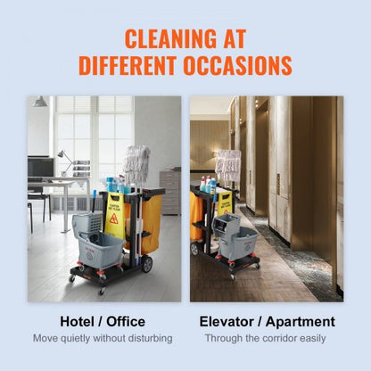 Plastic Housekeeping Cart Shelf Commercial Janitorial Cart High Lbs Capacity PVC Bag With Cover 6