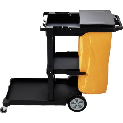 Plastic Housekeeping Cart Shelf Commercial Janitorial Cart High Lbs Capacity PVC Bag With Cover 9