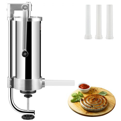 Sausage Stuffer with Stainless Steel Stuffing Tubes Suction Base Manual Crank for Household or Commercial Use