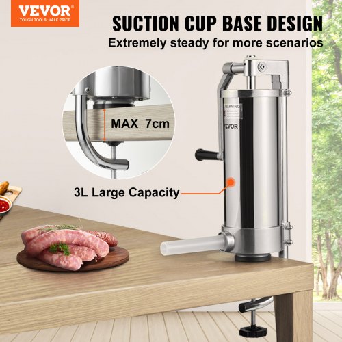 Sausage Stuffer With Stainless Steel Stuffing Tubes Suction Base Manual Crank For Household Or Comm 3