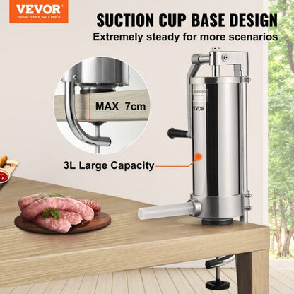 Sausage Stuffer With Stainless Steel Stuffing Tubes Suction Base Manual Crank For Household Or Comm 3