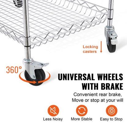 Metal Service Cart On Wheels Kitchen Utility Cart With High Capacity Wire Rolling Cart Adjustable S 4