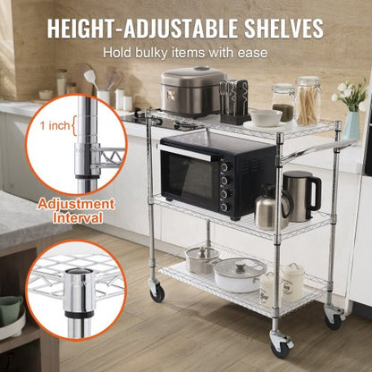 Metal Rolling Cart With Tiers High LBS Capacity Steel Service Cart On Wheels Adjustable Shelves Wit 2