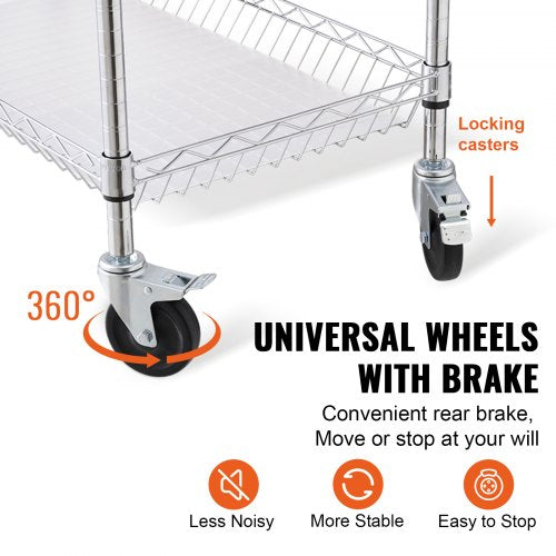 Metal Rolling Cart With Tiers High LBS Capacity Steel Service Cart On Wheels Adjustable Shelves Wit 4