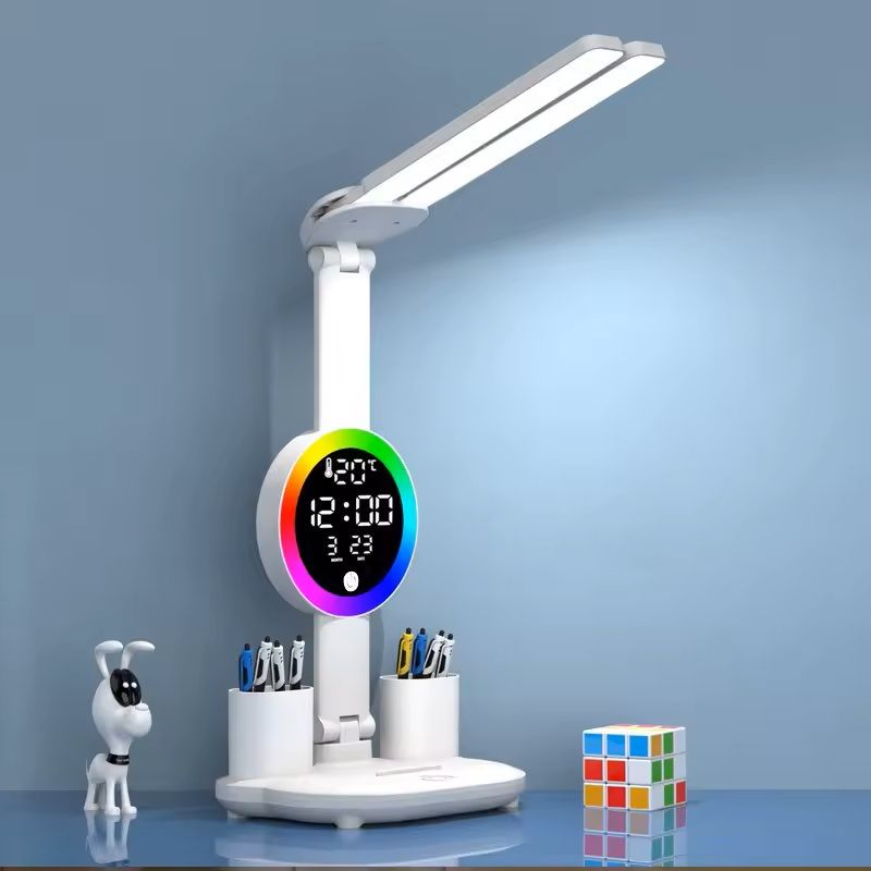 Rechargeable LED Table Lamp with Clock and Fan