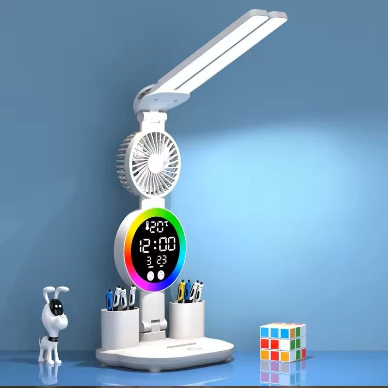 Rechargeable LED Table Lamp With Clock And Fan 1