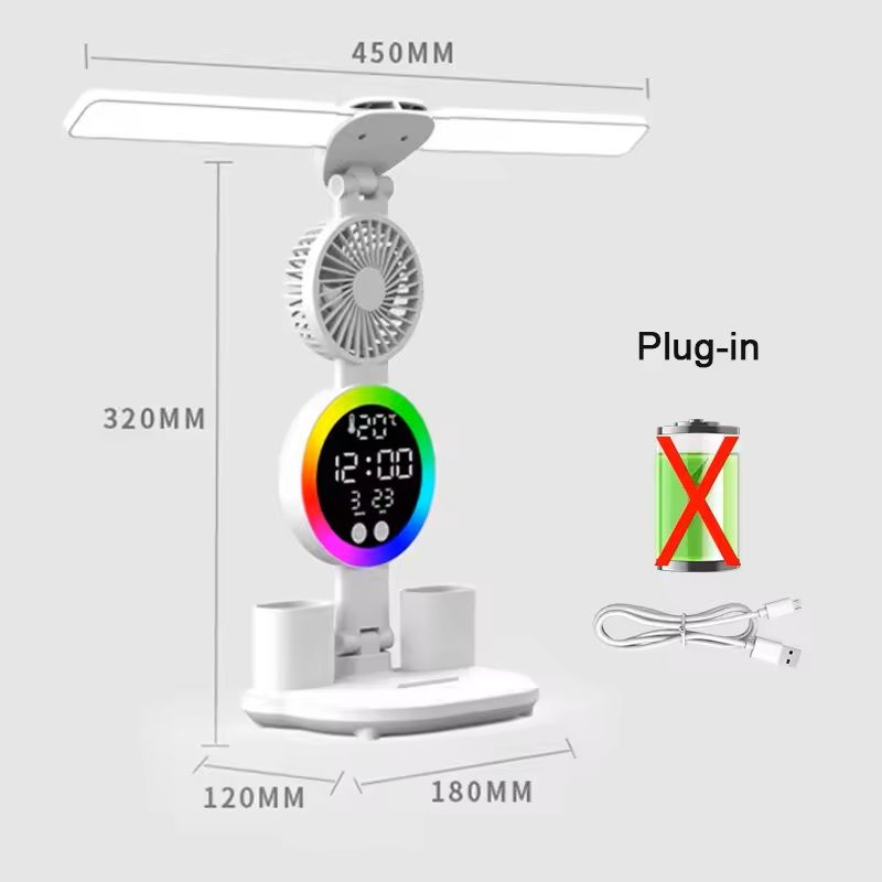 Rechargeable LED Table Lamp With Clock And Fan 9