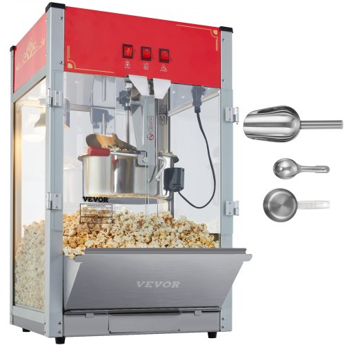 Popcorn Popper Machine, Countertop Popcorn Maker, Tempered Glass, Popcorn Maker with Stainless Steel Scoops
